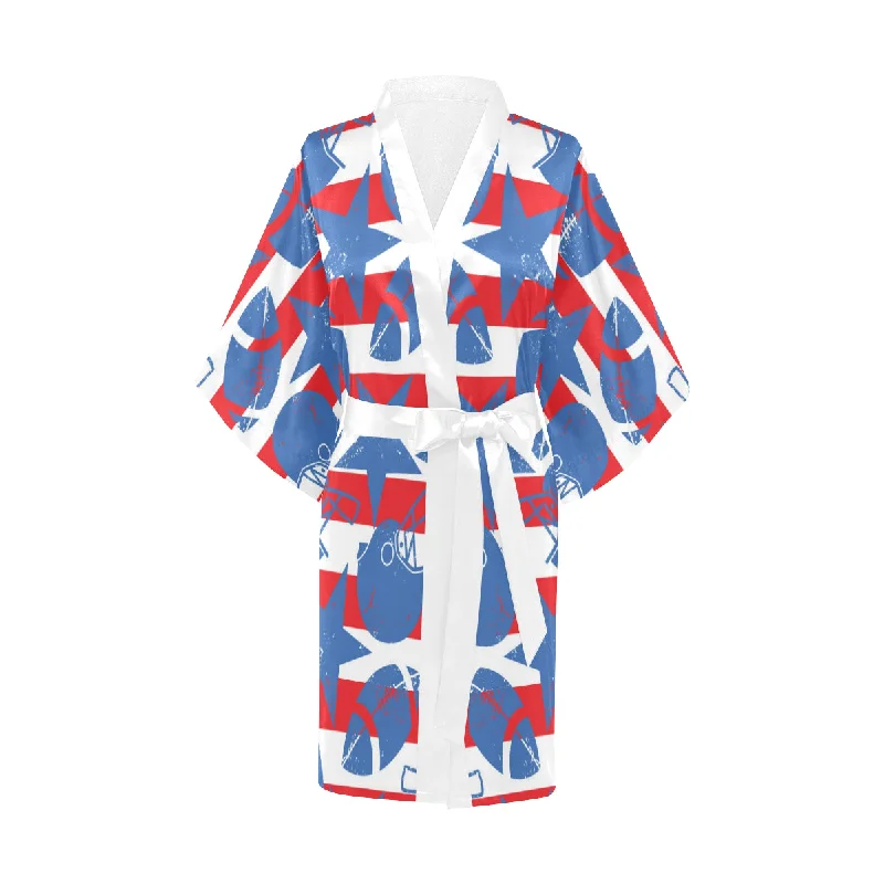 American football ball star stripes pattern Women's Short Kimono Robe