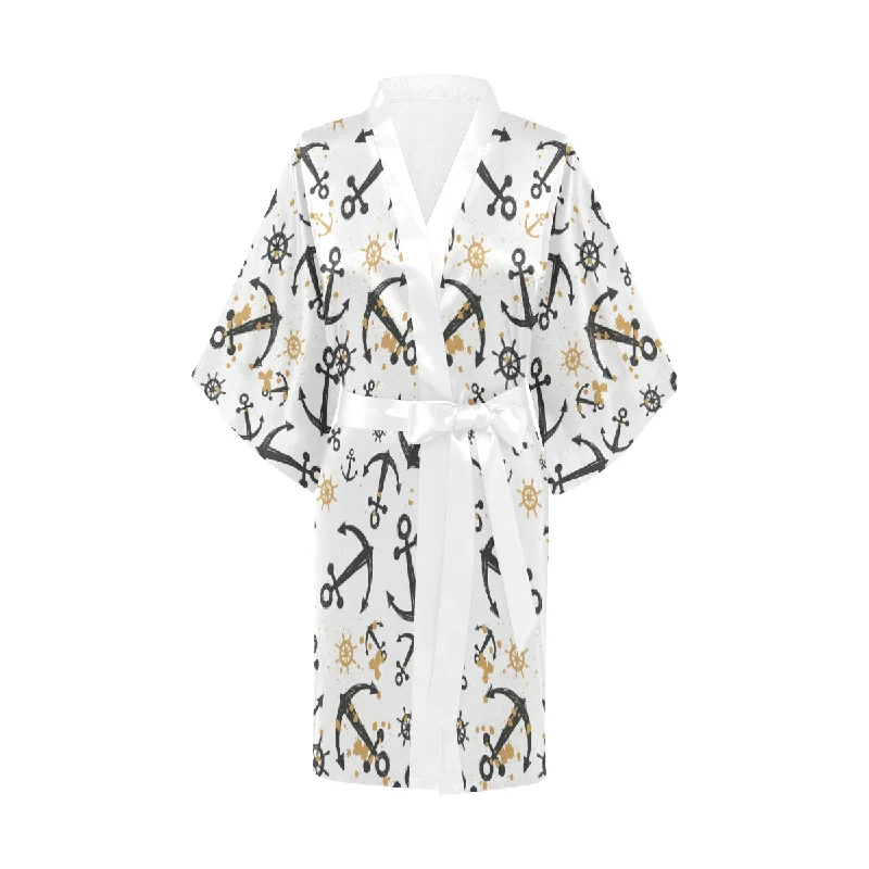 Anchors Rudders pattern Women's Short Kimono Robe