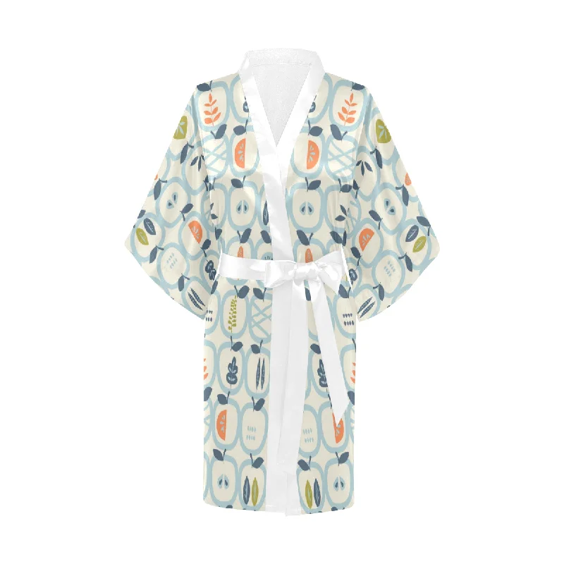 apples leaves pattern Women's Short Kimono Robe