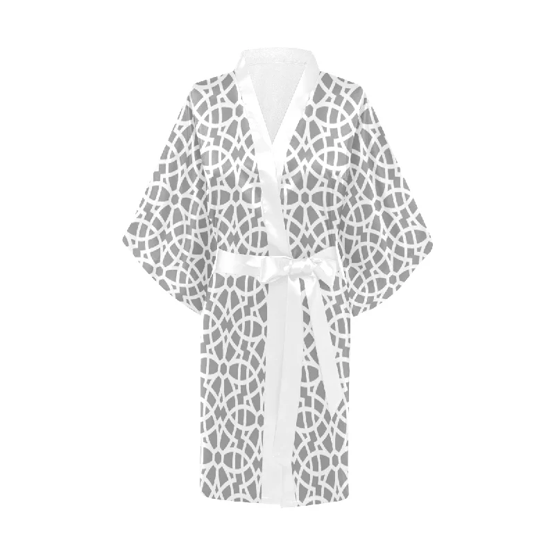 arabic gray pattern Women's Short Kimono Robe