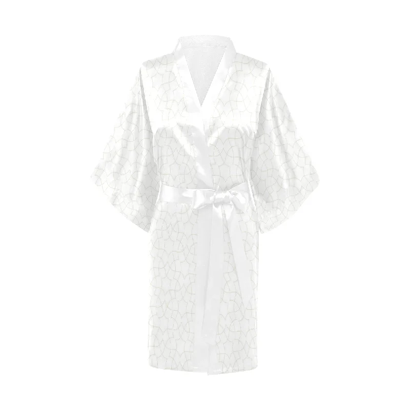 arabic white pattern Women's Short Kimono Robe