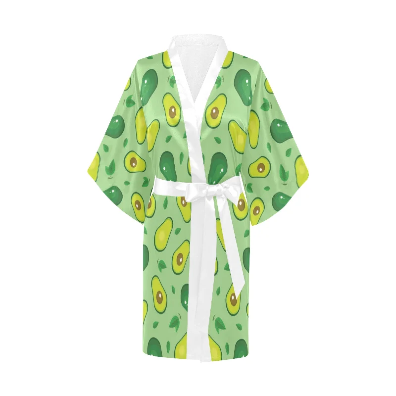 Avocado pattern green background Women's Short Kimono Robe