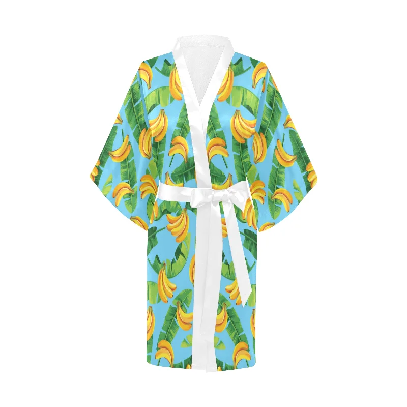 banana leaves banana design pattern Women's Short Kimono Robe