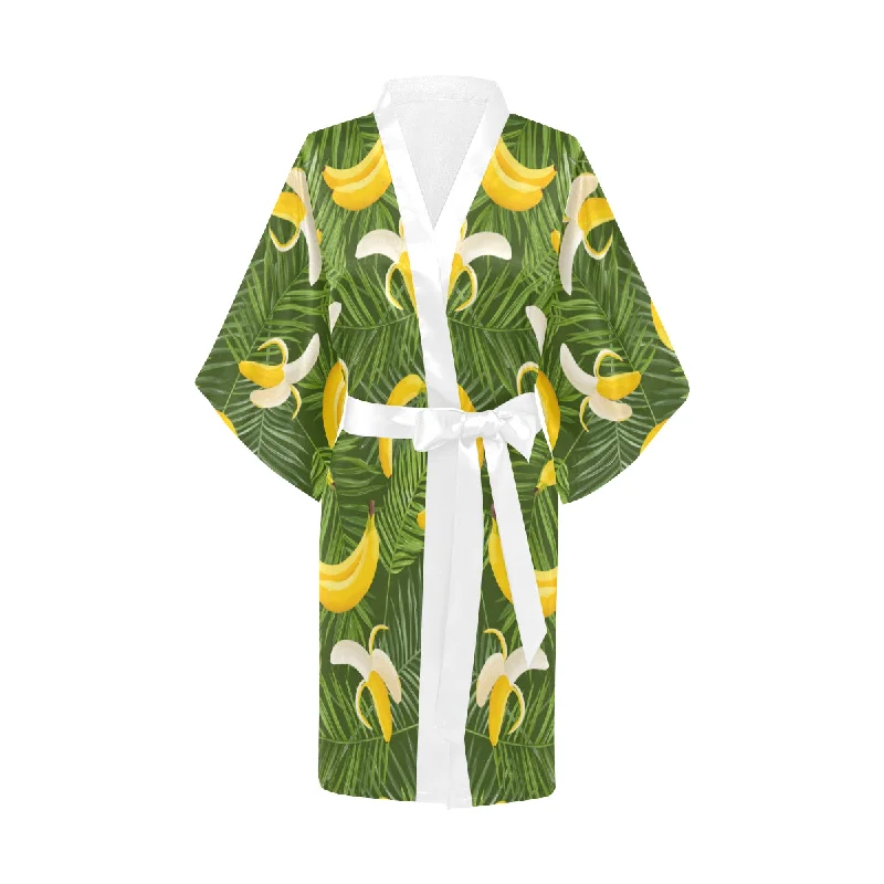 Banana Palm Leaves pattern Women's Short Kimono Robe