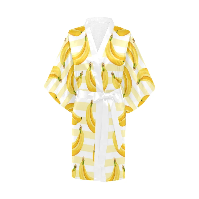 Banana pattern blackground Women's Short Kimono Robe