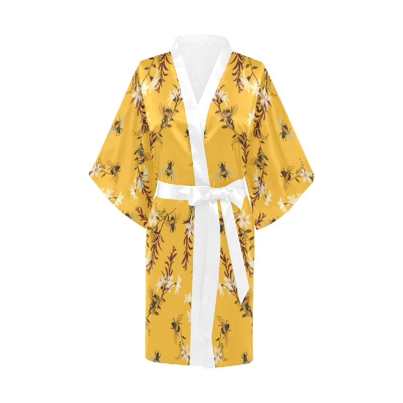 Bee flower pattern Women's Short Kimono Robe