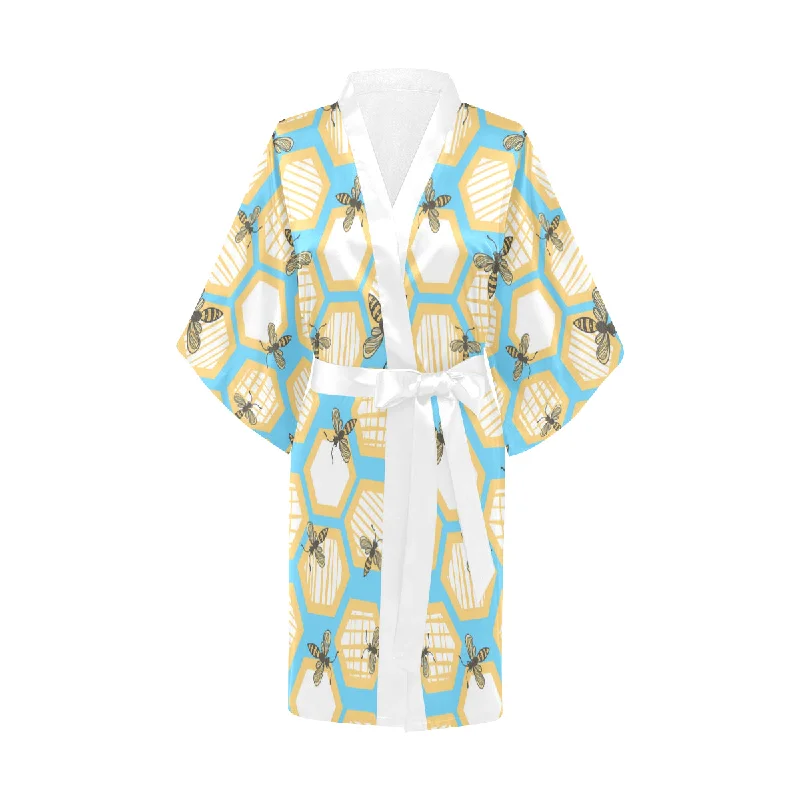 Bee honeycomb pattern Women's Short Kimono Robe