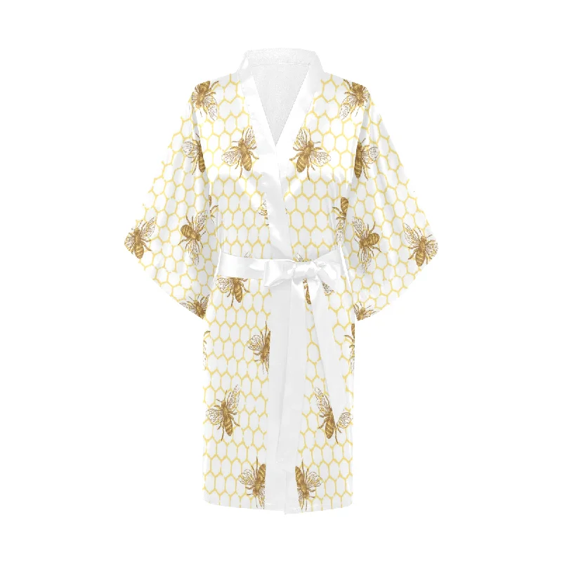 Bee honeycomb seamless design pattern Women's Short Kimono Robe