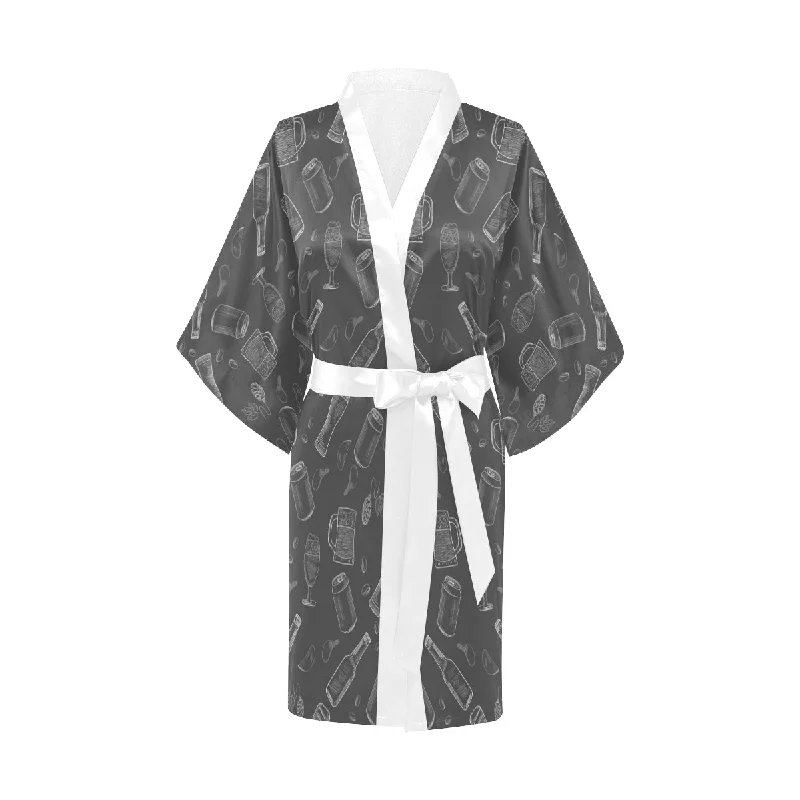 Beer hand drawn pattern Women's Short Kimono Robe