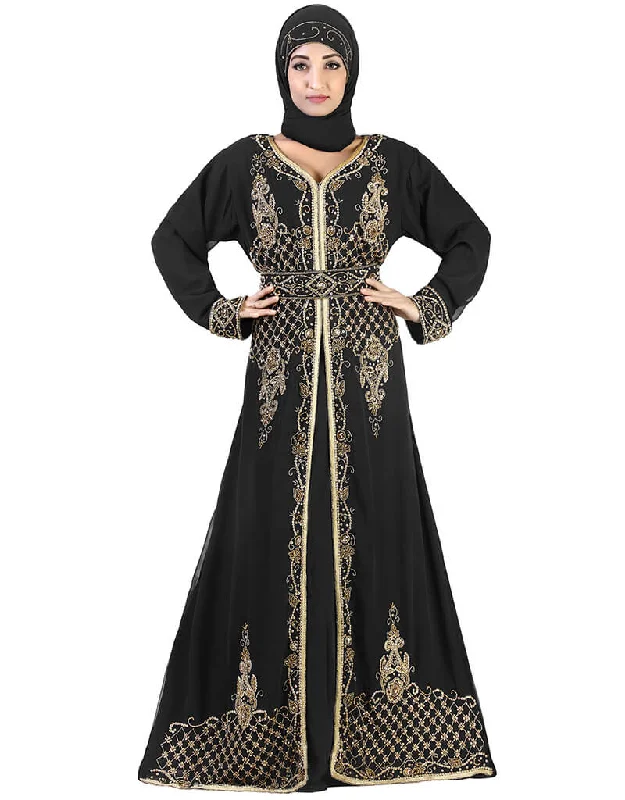 Amazing Black Georgette Hand Zari Embroidery Kaftan