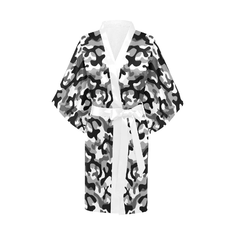 Black white camouflage pattern Women's Short Kimono Robe