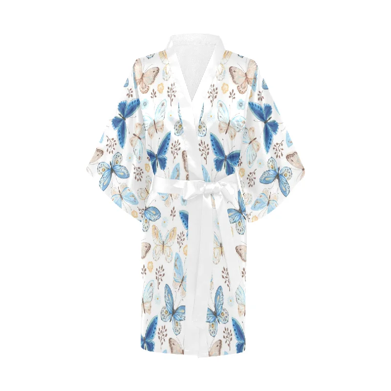 blue butterfly pattern Women's Short Kimono Robe