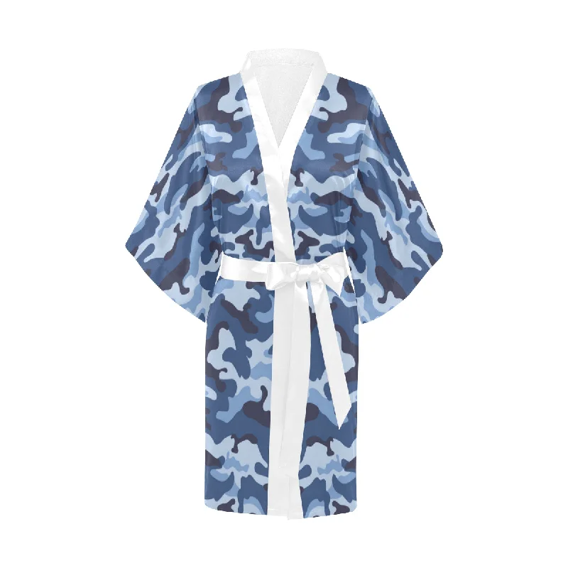 Blue camouflage pattern Women's Short Kimono Robe