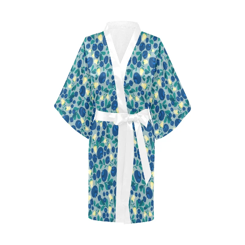 blueberry design pattern Women's Short Kimono Robe