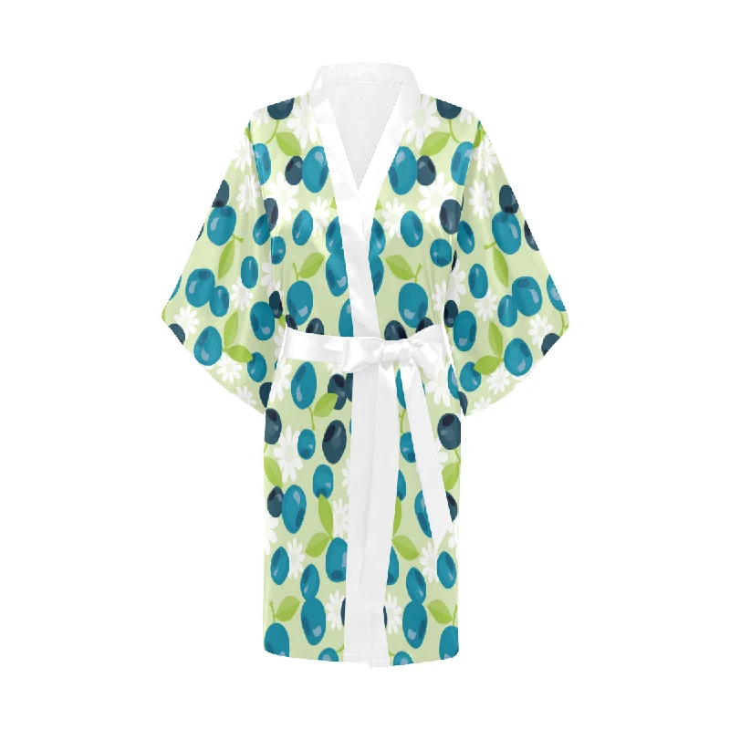 blueberry flower pattern Women's Short Kimono Robe