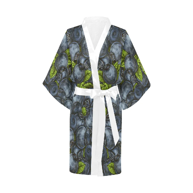 blueberry pattern Women's Short Kimono Robe