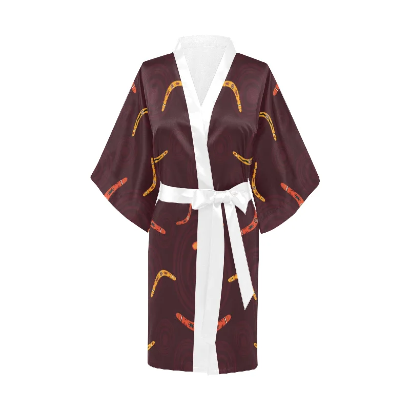 Boomerang Australian aboriginal ornament circle bl Women's Short Kimono Robe