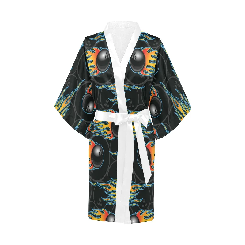 Bowling balls flame pattern Women's Short Kimono Robe