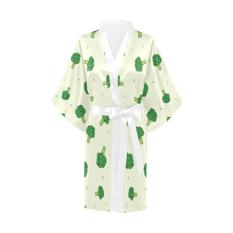 Broccoli pattern Women's Short Kimono Robe