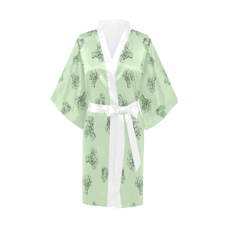 broccoli sketch pattern Women's Short Kimono Robe