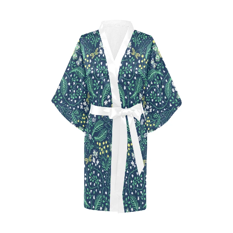 butterfly leaves pattern Women's Short Kimono Robe