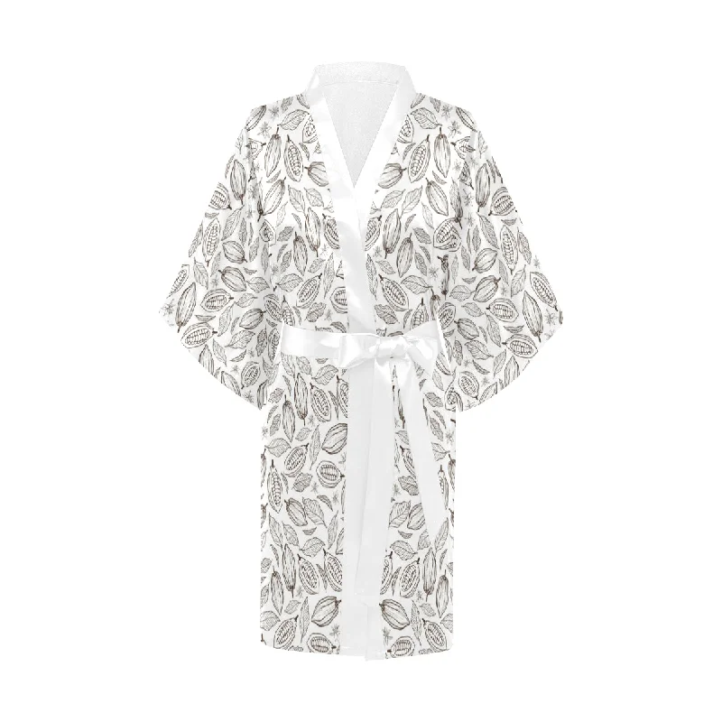 cacao beans leaves pattern Women's Short Kimono Robe