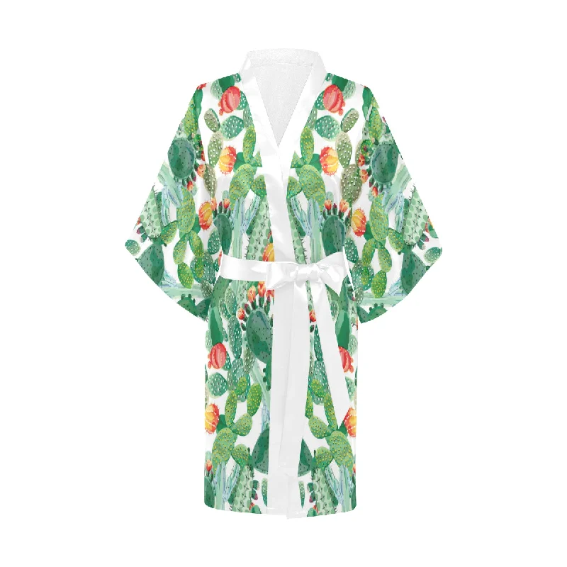 Cactus design pattern copy Women's Short Kimono Robe