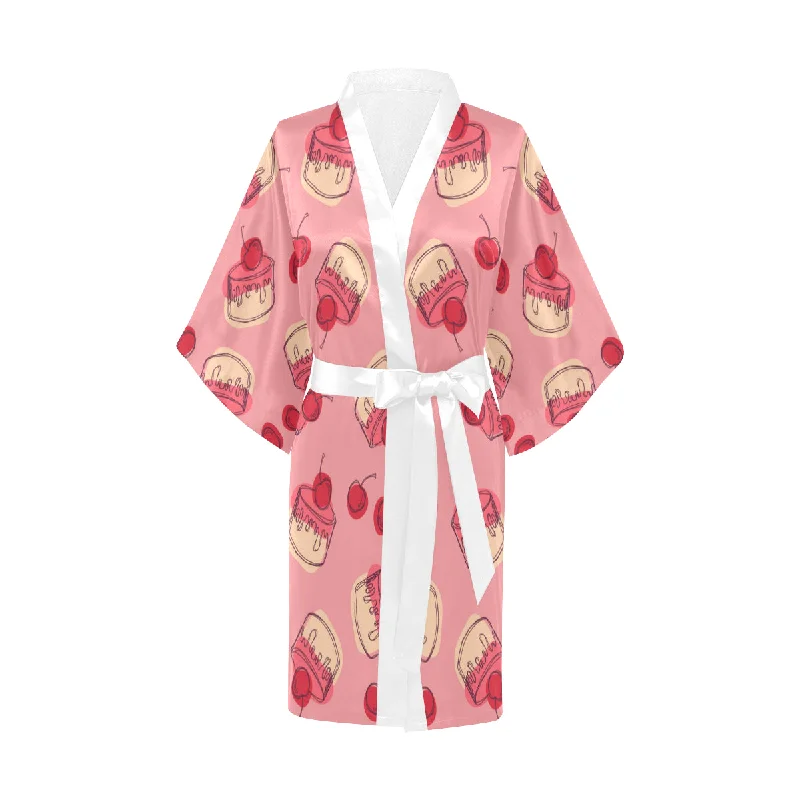 Cake cherry pattern Women's Short Kimono Robe