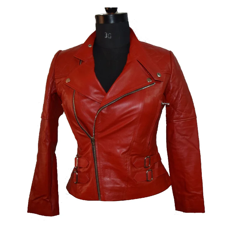 Womens Red Biker Style Jacket