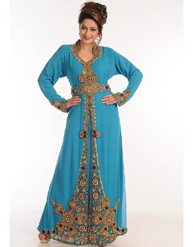 Muslimah Firozi Georgette Hand Zari Embroidery Kaftan