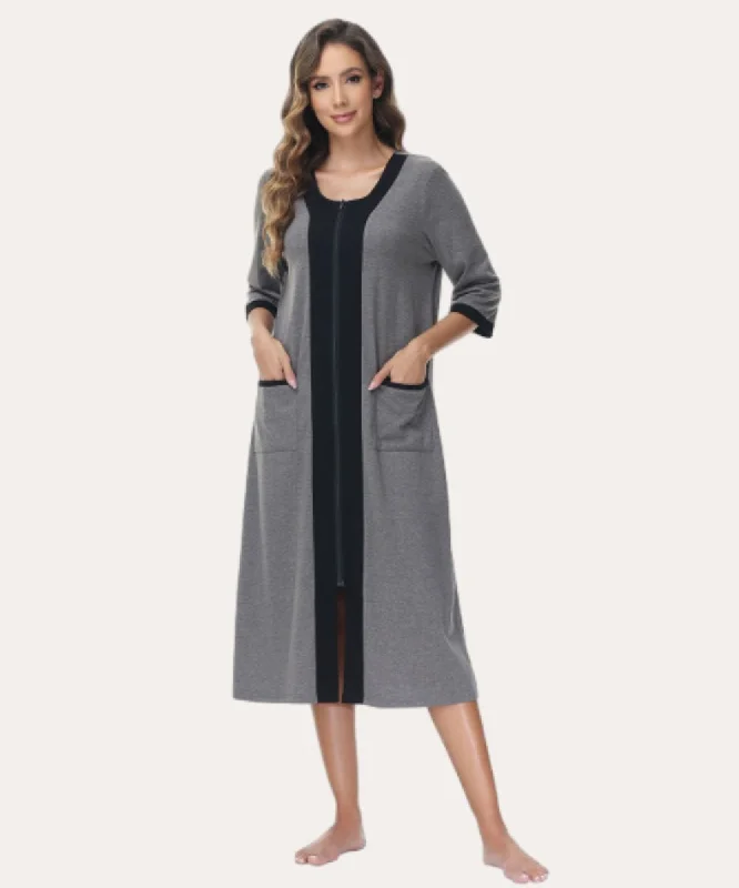 Gray Women's Zippered Nightgown Long Robes