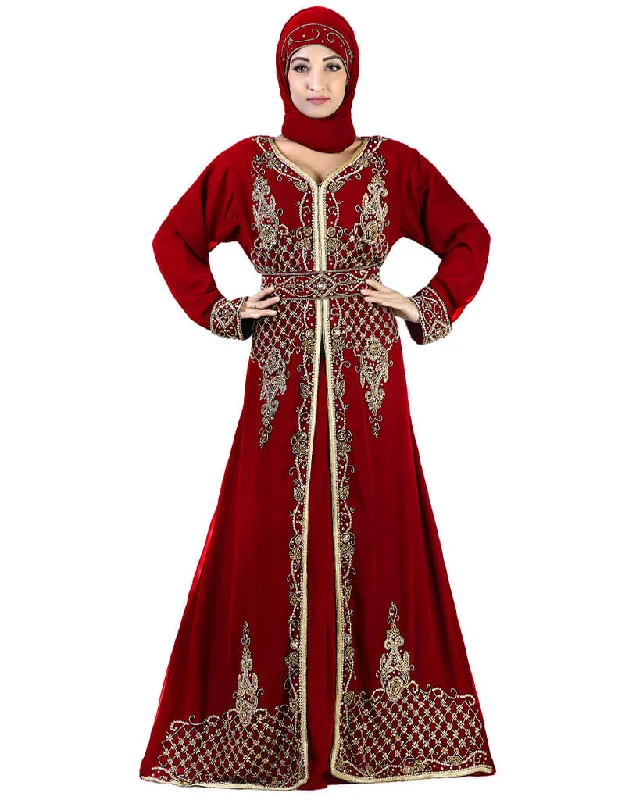 Latest Maroon Georgette Hand Zari Embroidery Kaftan