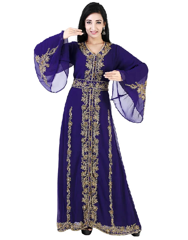 Muslimah Navy Blue Georgette Pearl Embroidery Kaftan