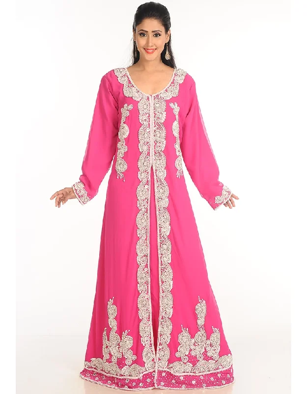 Modern Pink Georgette Hand Zari Embroidery Kaftan