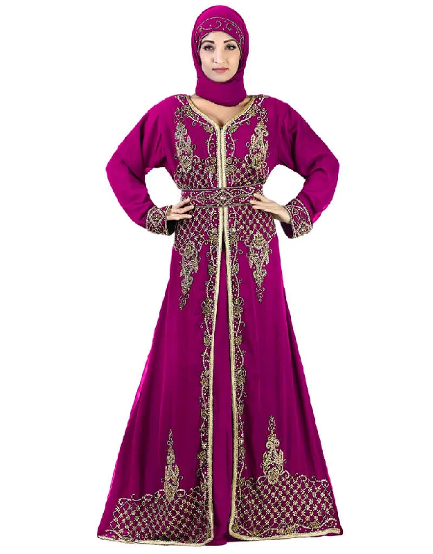 Muslimah Purple Georgette Hand Zari Embroidery Kaftan