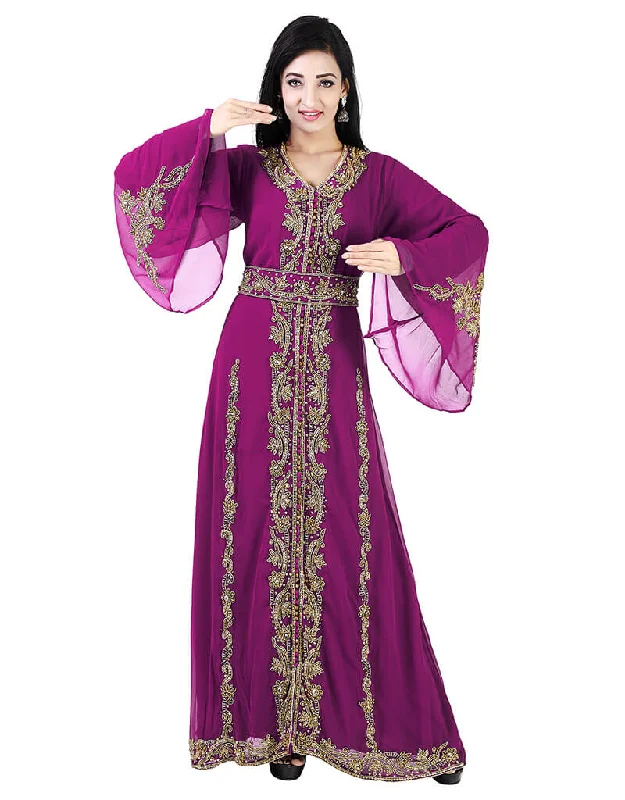 Chic Purple Georgette Pearl Embroidery Kaftan