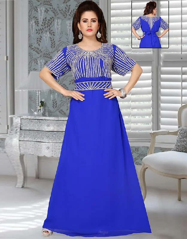 Trendy Royal Blue embroidery Moroccan Kaftan