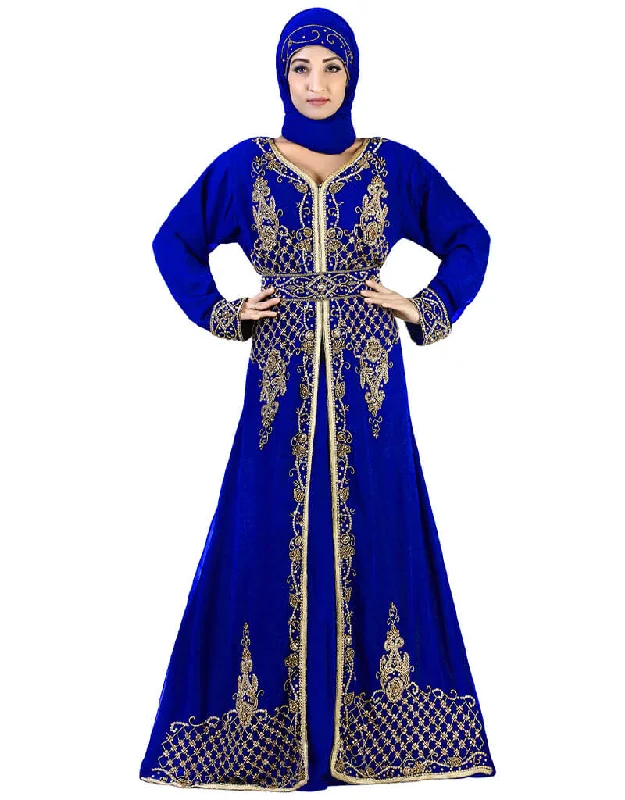 Designer Royal Blue Georgette Hand Zari Embroidery Kaftan