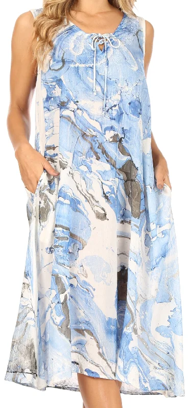 Sakkas Ilaria Women's Midi Sleeveless Casual Loose Flare Print Dress Caftan Pocket