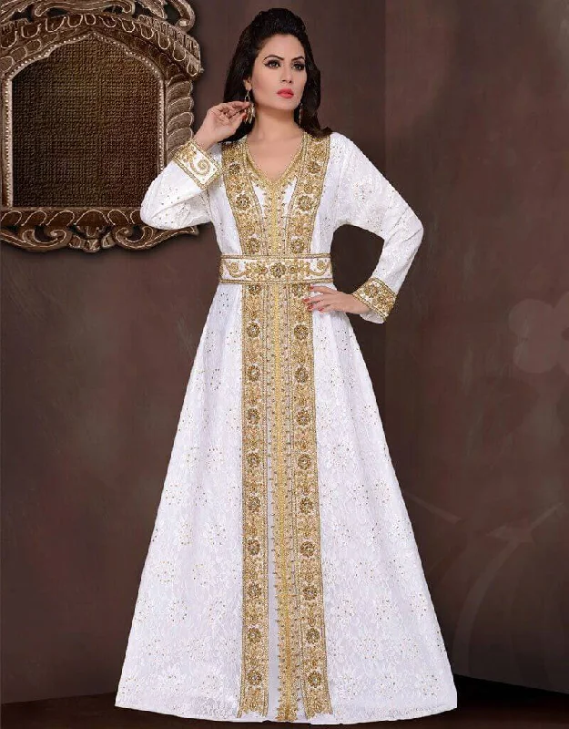 Wedding abaya gold beaded floor length