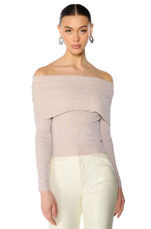 MELODY LONG SLEEVE OFF THE SHOULDER SWEATER IN BEIGE