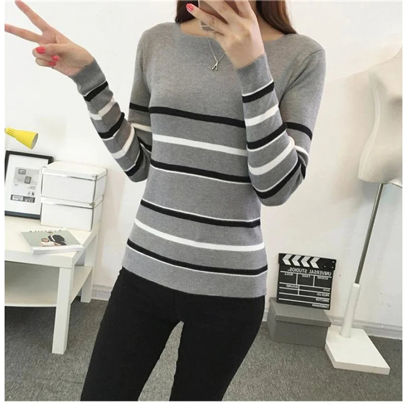 Women's Autumn Winter Black Knit High Elastic Jumper Pullover Sweaters