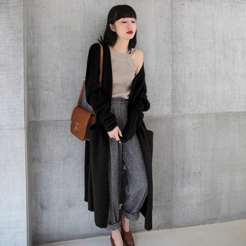 Women's Fashion Long Sleeve Mid-Calf Soft Warm Loose Sweater Coats