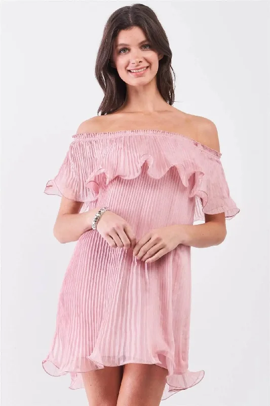 Blue Zone Planet |  Romantic Off-the-shoulder Frill Trim Mini Dress