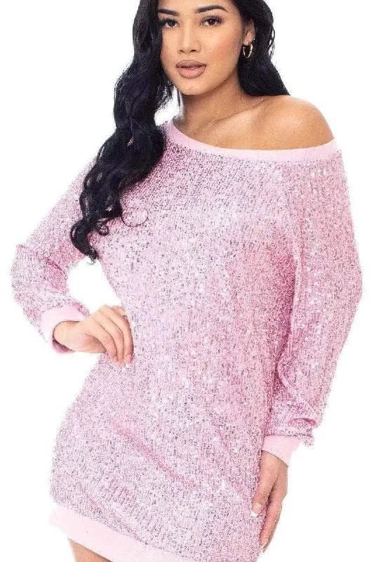 Sequin Wide-Neck Boxy Mini Dress