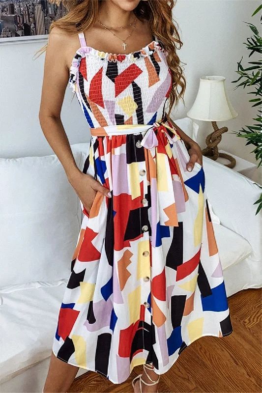 WanaDress Chic Geometric Printed Mid Calf Dress