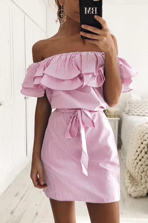 WanaDress Ruffled Pinstripe Mini Dress