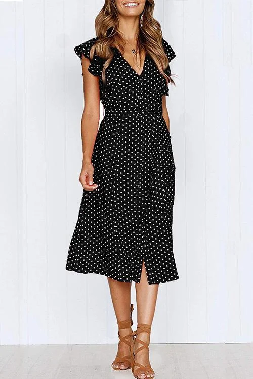 WanaDress Sweet Style Dots Printed Flounces Design Dress