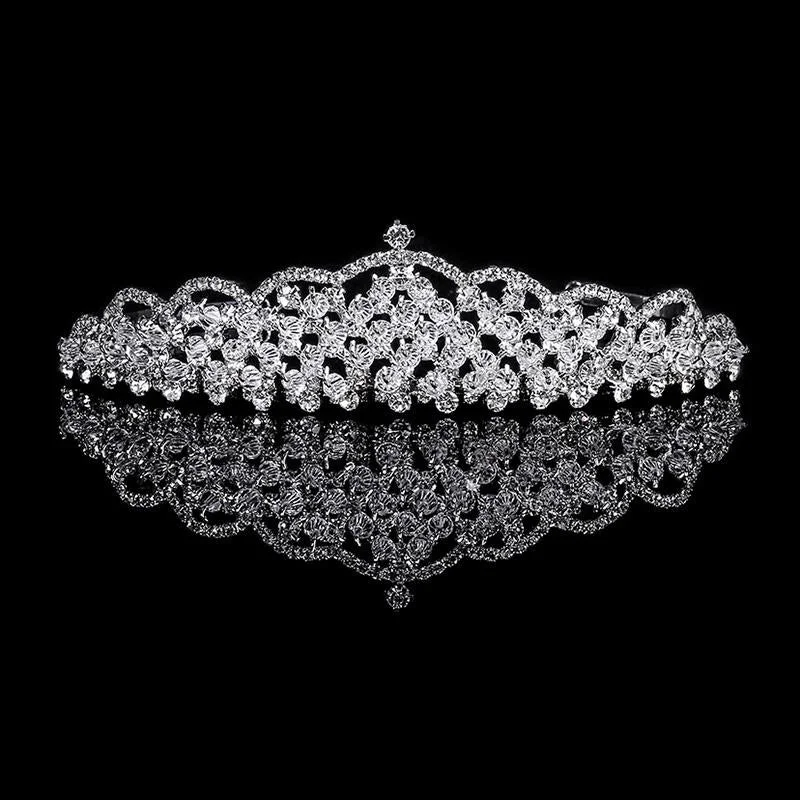 Classical Pave Diamond Crown Silver Plated Alloy Bride Wedding Tiaras