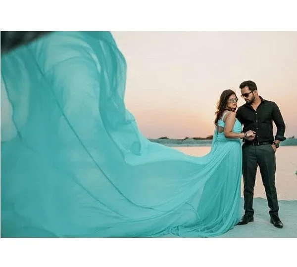 G375 (2), Ocean Green One Shoulder Prewedding Long Trail Gown, Size (All)